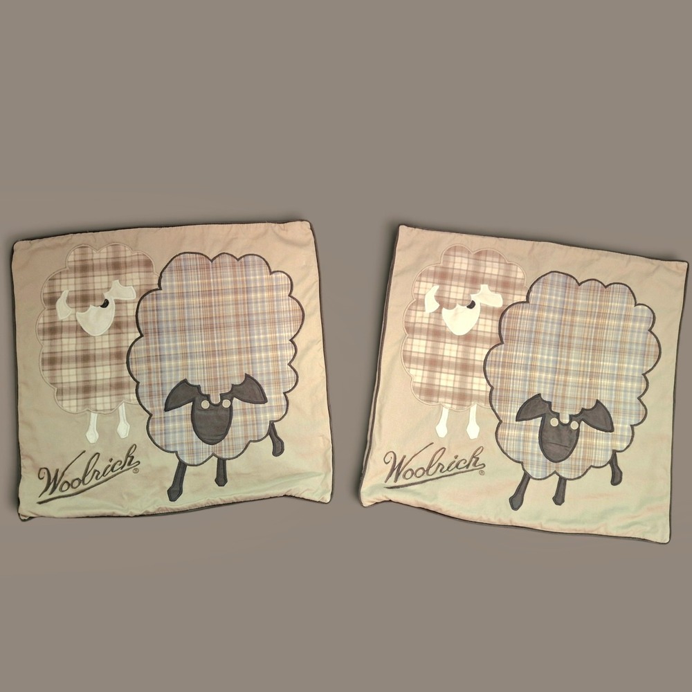 Woolrich Kids Cute Sheep Pillow Shams Cotton Plaid 16"x 17" Set Of 2 Zippered